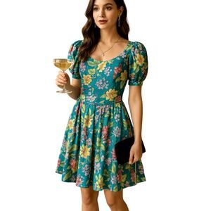 Laura Ashley 8 Vntg Floral Puff Sleeve Cottagecore Dress Fit&Flare Great Britain